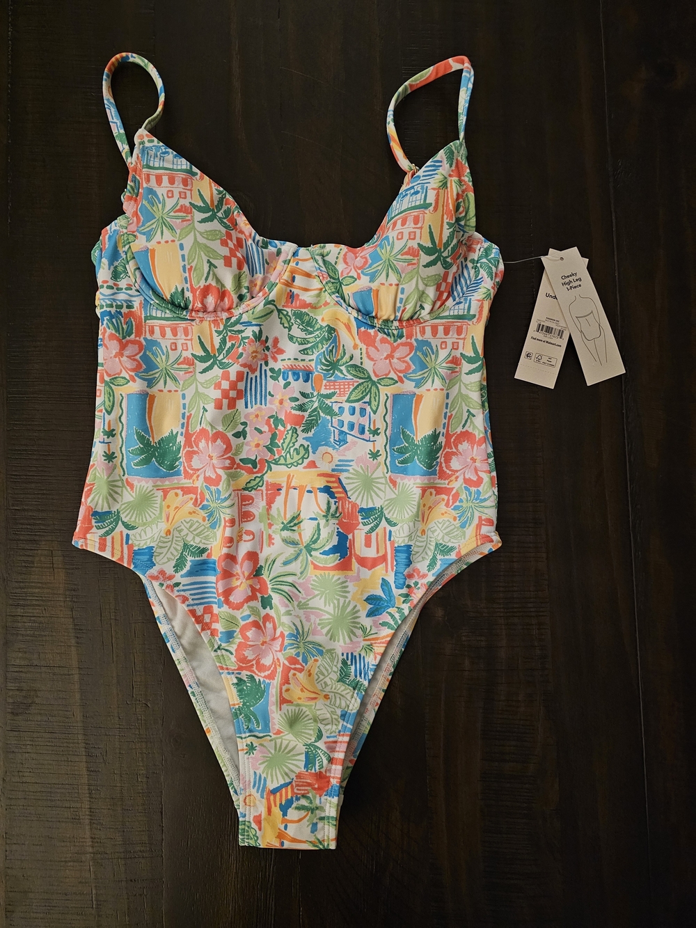 No Boundaries Tropical Floral One-Piece Swimsuit - Pink, Green, Blue, Yellow
